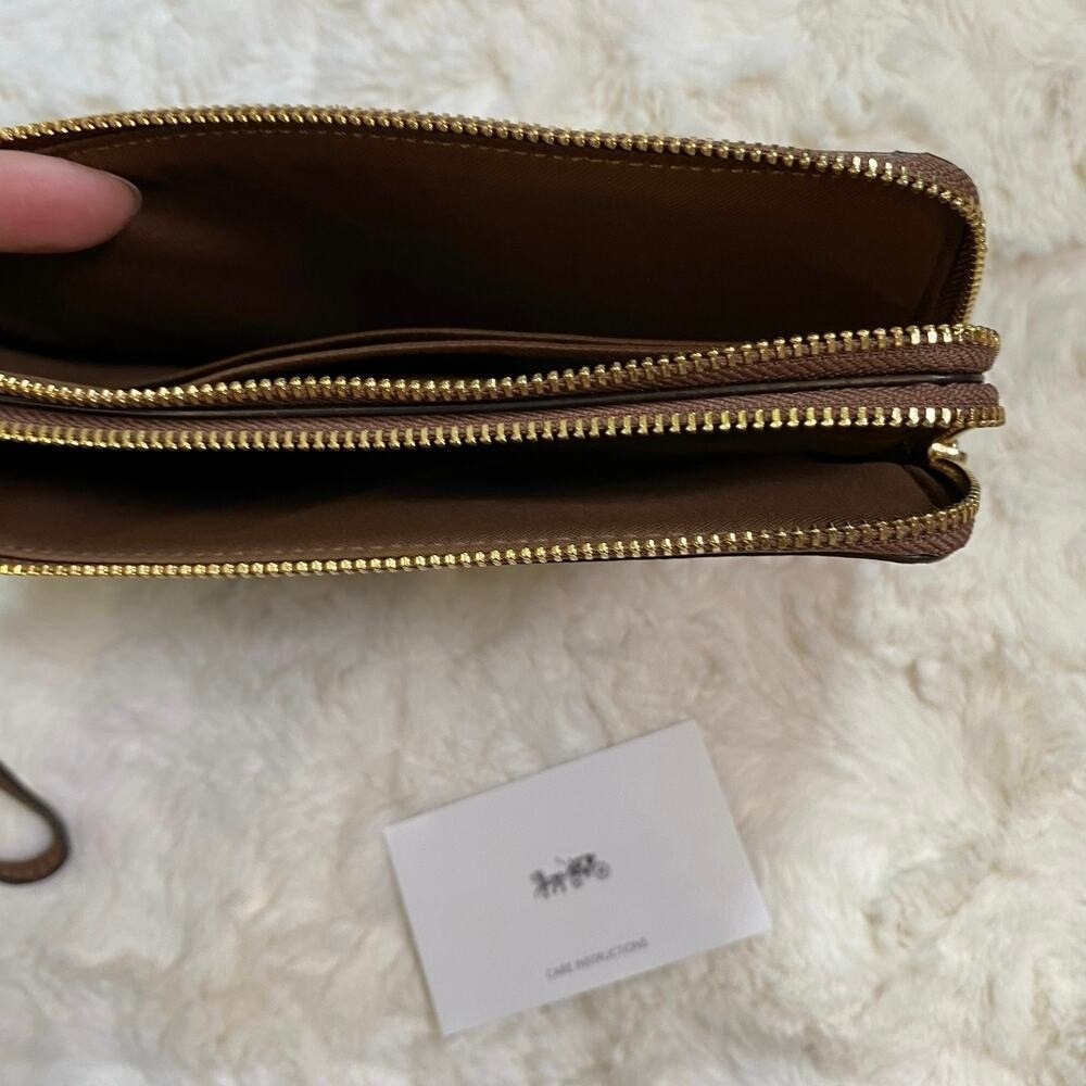 COACH Double Zip Wallet Wristlet in Signature Coated Canvas in Classic Khaki - Picture 11 of 13